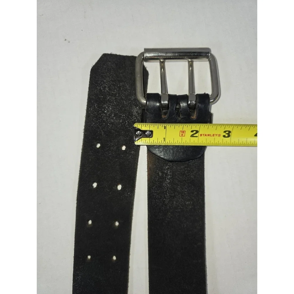 Utility Belt Mens 36 - 40 Black Leather Dual Hole Work Silver Buckle Craftsmen